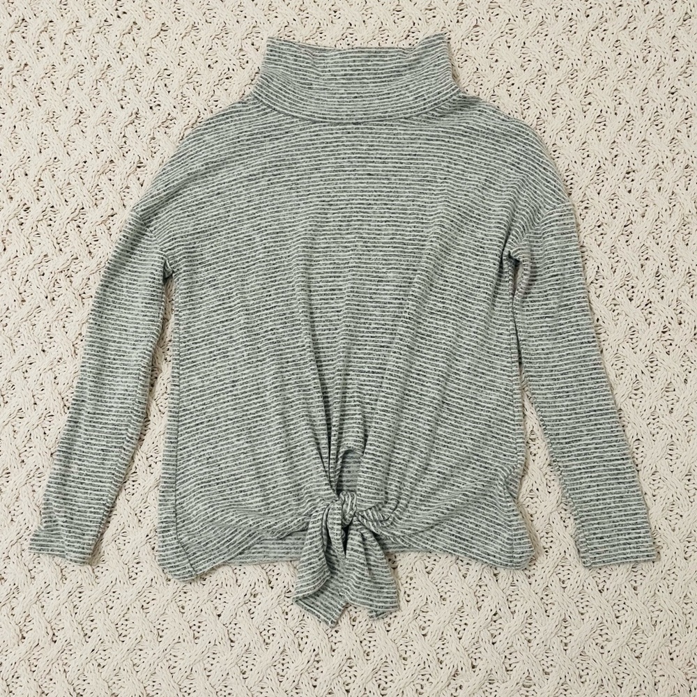 Gray Striped Cowl Neck Sweater